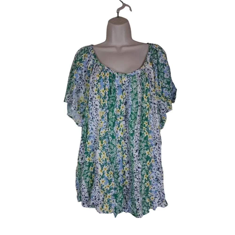 Faith & Zoe Floral Peasant Blouse 3X Plus Size Boho Flowy NWT